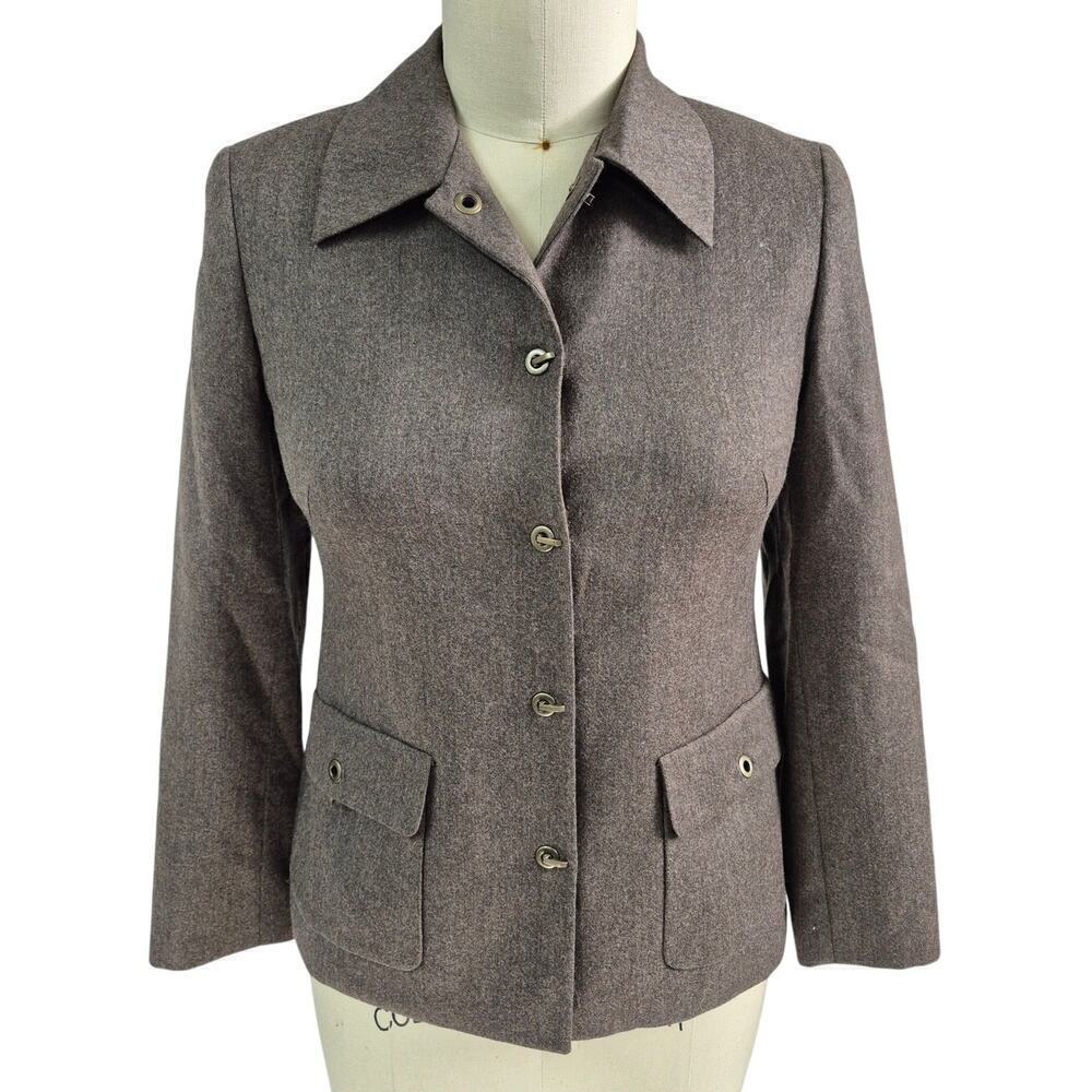 NWOT Talbots Italian Wool Blazer/Jacket Taupe Brass Toggle Buttons Lined 2